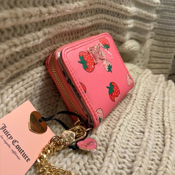 Juicy Couture “Pink Lemonade” Strawberry Zip Wallet w/ Chain NWT - Picture 4 of 7